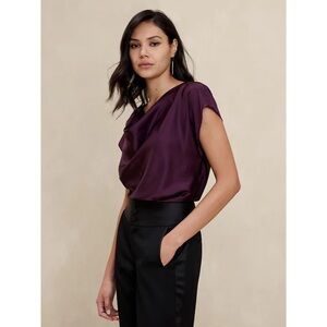 NWT Banana Republic Satin Cowl Neck Top In Purple Pinot Noir